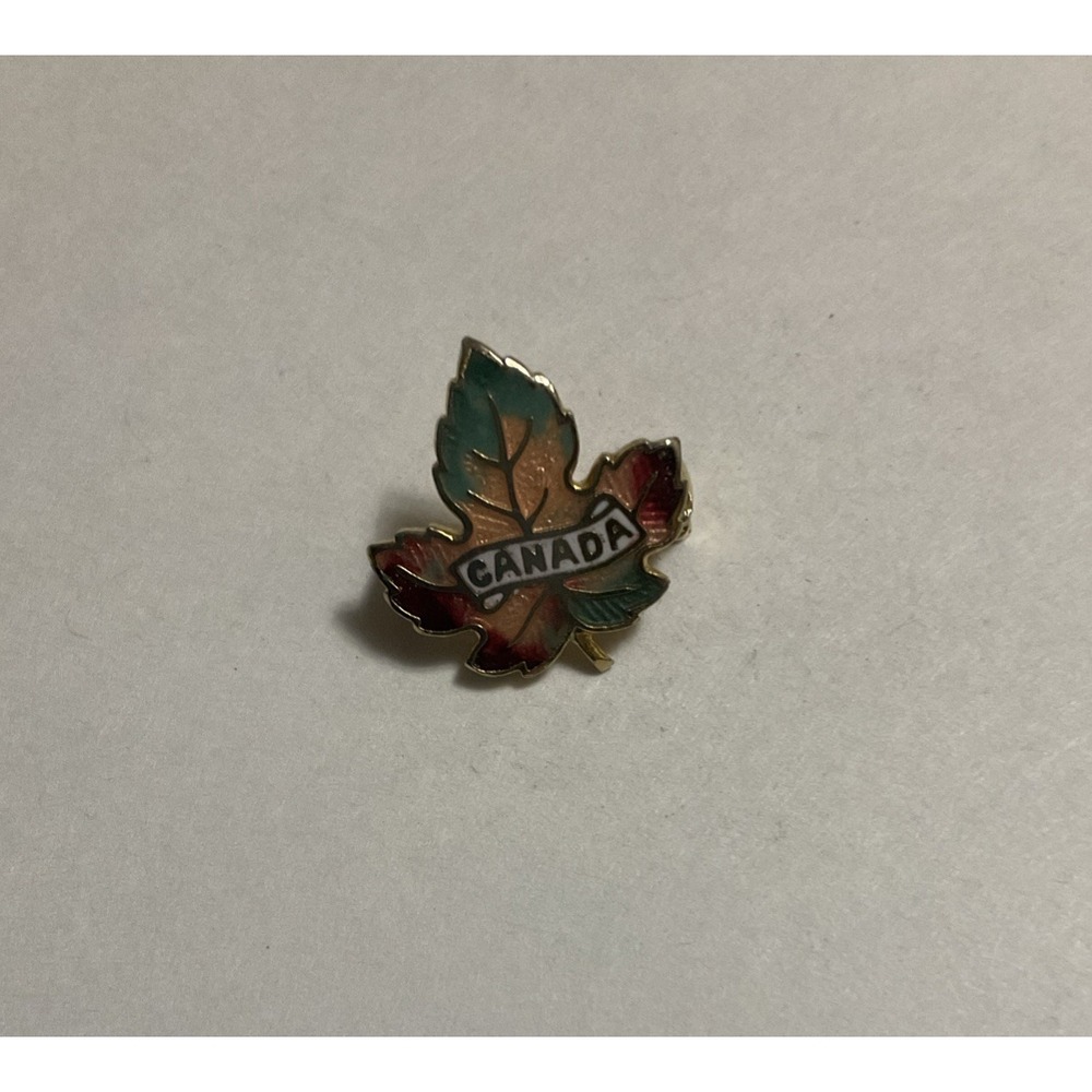 Vtg Canada Maple Leaf Multicolored Lapel Pin Hat Pinback Brooch Gold Tone Enamel